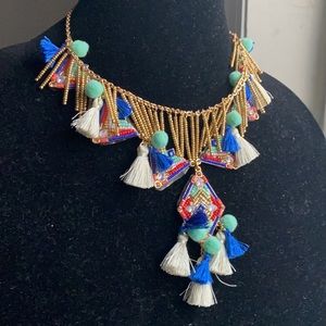 New Rebecca Minkoff Signed RM Beaded Tassel Cultural Multi Colored Necklace